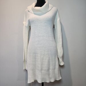 Almost Famous Sweater Dress Cowl Neck Women's Medium Cream Long Sleeve